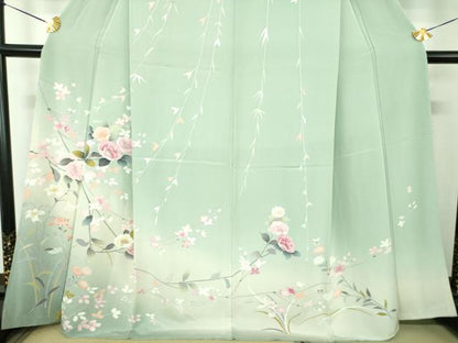 平和屋着物●訪問着　友禅　作家物　枝垂れ花　枝花文　暈し染め　正絹　逸品　DABG8536ps