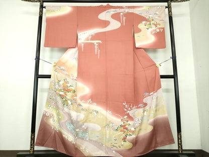 平和屋着物●訪問着　駒刺繍　雪輪籬花文　暈し染め　金彩　正絹　逸品　DABG8537ps