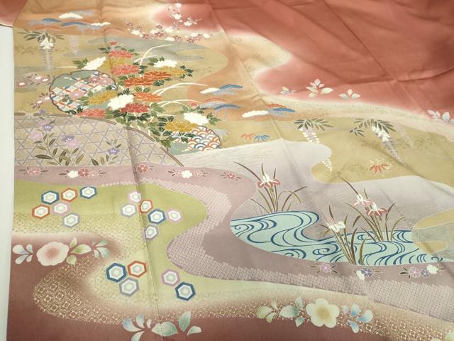 平和屋着物●訪問着　駒刺繍　雪輪籬花文　暈し染め　金彩　正絹　逸品　DABG8537ps