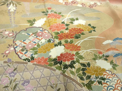 平和屋着物●訪問着　駒刺繍　雪輪籬花文　暈し染め　金彩　正絹　逸品　DABG8537ps