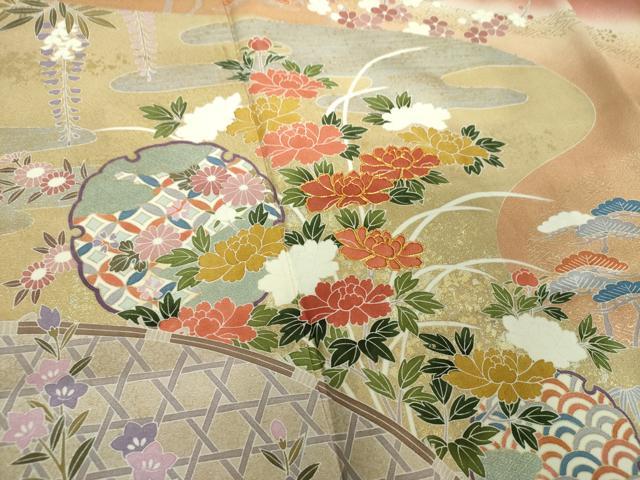 平和屋着物●訪問着　駒刺繍　雪輪籬花文　暈し染め　金彩　正絹　逸品　DABG8537ps