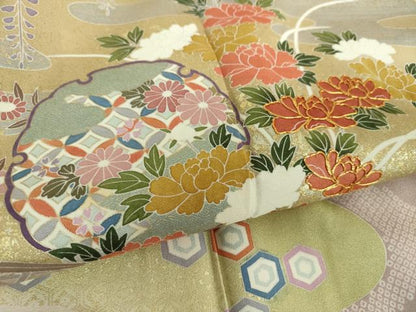 平和屋着物●訪問着　駒刺繍　雪輪籬花文　暈し染め　金彩　正絹　逸品　DABG8537ps
