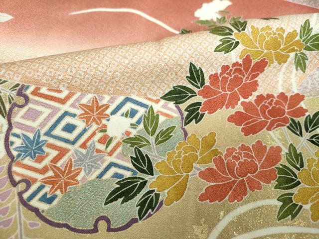 平和屋着物●訪問着　駒刺繍　雪輪籬花文　暈し染め　金彩　正絹　逸品　DABG8537ps