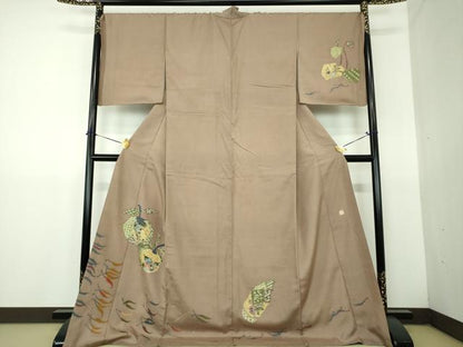 平和屋着物●訪問着　紬地　作家物　絞り　成り物　ロング丈　正絹　逸品　DABG8538ps