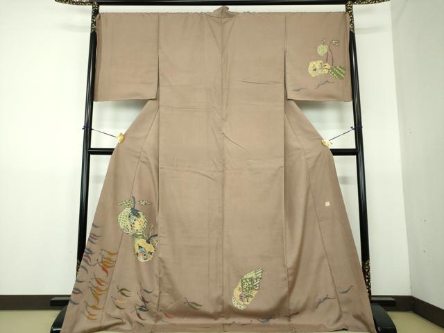 平和屋着物●訪問着　紬地　作家物　絞り　成り物　ロング丈　正絹　逸品　DABG8538ps