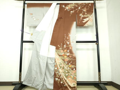 平和屋着物●訪問着　駒刺繍　枝垂れ桜　吉祥花熨斗文　暈し染め　金彩　正絹　逸品　DABG8540ps
