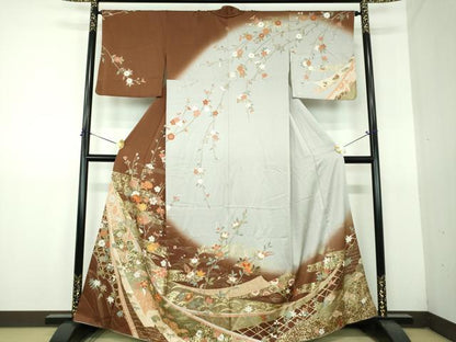平和屋着物●訪問着　駒刺繍　枝垂れ桜　吉祥花熨斗文　暈し染め　金彩　正絹　逸品　DABG8540ps
