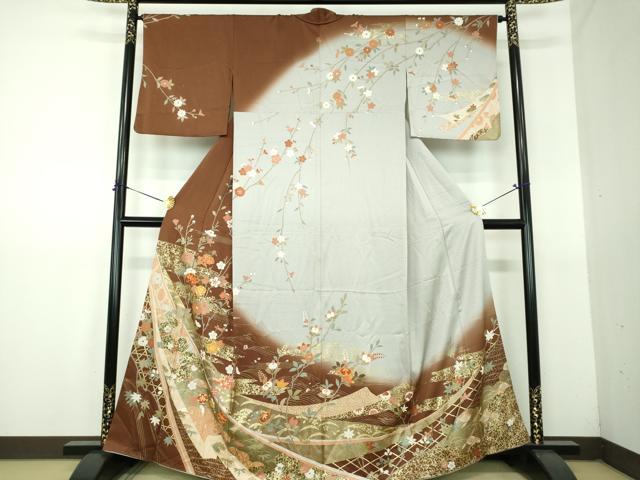 平和屋着物●訪問着　駒刺繍　枝垂れ桜　吉祥花熨斗文　暈し染め　金彩　正絹　逸品　DABG8540ps