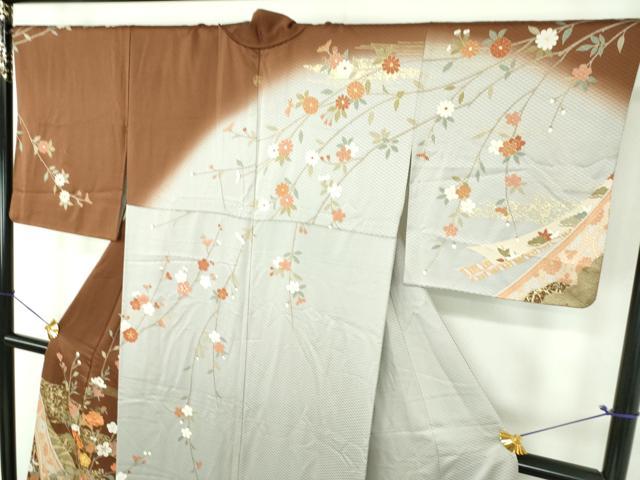 平和屋着物●訪問着　駒刺繍　枝垂れ桜　吉祥花熨斗文　暈し染め　金彩　正絹　逸品　DABG8540ps