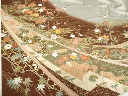 平和屋着物●訪問着　駒刺繍　枝垂れ桜　吉祥花熨斗文　暈し染め　金彩　正絹　逸品　DABG8540ps