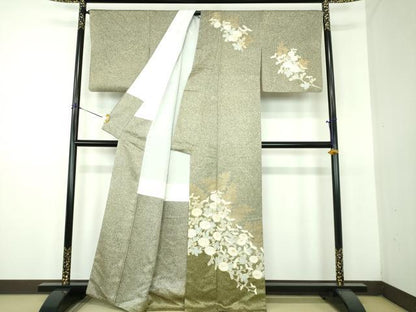 平和屋着物●訪問着　駒刺繍　菊文　たたき染め　金彩　正絹　逸品　DABG8541ps