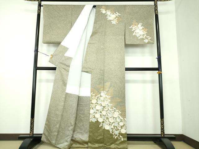平和屋着物●訪問着　駒刺繍　菊文　たたき染め　金彩　正絹　逸品　DABG8541ps
