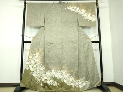 平和屋着物●訪問着　駒刺繍　菊文　たたき染め　金彩　正絹　逸品　DABG8541ps