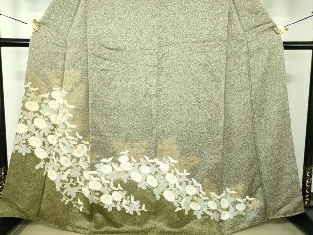 平和屋着物●訪問着　駒刺繍　菊文　たたき染め　金彩　正絹　逸品　DABG8541ps