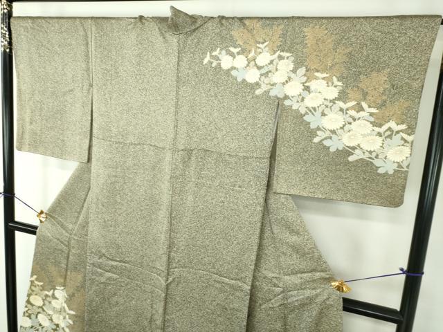 平和屋着物●訪問着　駒刺繍　菊文　たたき染め　金彩　正絹　逸品　DABG8541ps