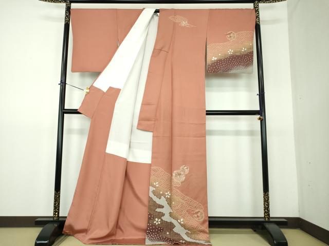 平和屋着物●中国三大刺繍　スワトウ刺繍　汕頭刺繍　訪問着　作家物　絞り　雪輪御所車花文　金彩　ロング丈　正絹　逸品　DABG8542ps