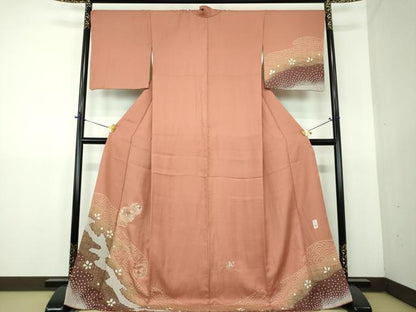 平和屋着物●中国三大刺繍　スワトウ刺繍　汕頭刺繍　訪問着　作家物　絞り　雪輪御所車花文　金彩　ロング丈　正絹　逸品　DABG8542ps