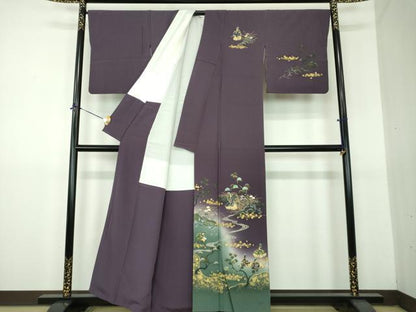 平和屋着物●螺鈿作家　藤本隆士　訪問着　人物風景花文　暈し染め　金彩　正絹　逸品　DABG8551ps