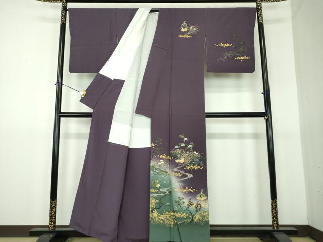 平和屋着物●螺鈿作家　藤本隆士　訪問着　人物風景花文　暈し染め　金彩　正絹　逸品　DABG8551ps