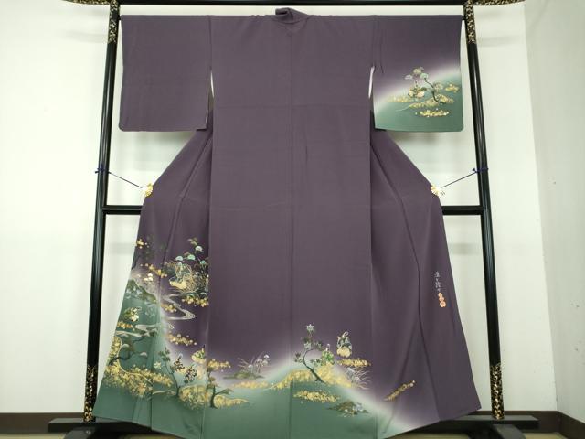 平和屋着物●螺鈿作家　藤本隆士　訪問着　人物風景花文　暈し染め　金彩　正絹　逸品　DABG8551ps