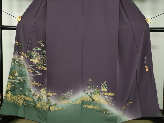 平和屋着物●螺鈿作家　藤本隆士　訪問着　人物風景花文　暈し染め　金彩　正絹　逸品　DABG8551ps