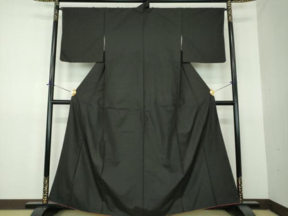 平和屋着物●本場縞大島紬　色無地　黒地　正絹　逸品　DABG8561ps