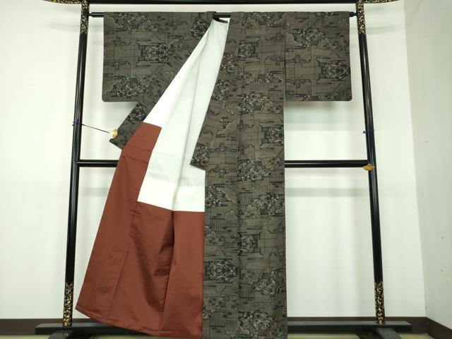 平和屋着物●本場大島紬　7マルキ　風景文　正絹　逸品　DABG8562ps