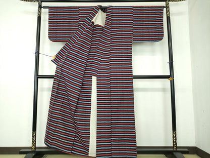 平和屋着物●久留米絣　単衣　横段文　綿　逸品　DABG8563ps