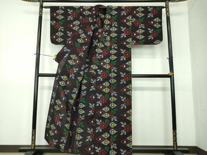 平和屋着物●久留米絣　単衣　花菱文　綿　逸品　DABG8564ps