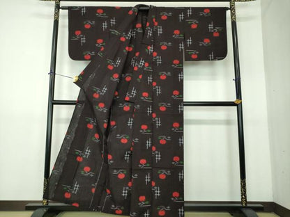 平和屋着物●久留米絣　単衣　成り物　黒地　綿　逸品　DABG8565ps