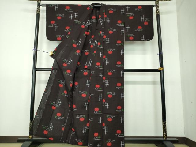 平和屋着物●久留米絣　単衣　成り物　黒地　綿　逸品　DABG8565ps
