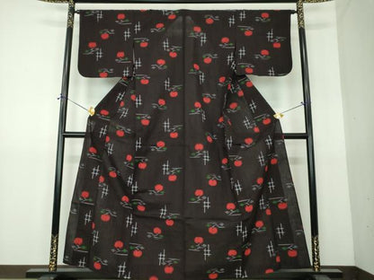 平和屋着物●久留米絣　単衣　成り物　黒地　綿　逸品　DABG8565ps