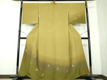 平和屋着物●訪問着　総刺繍　花丸文　暈し染め　金糸　正絹　逸品　DABG8569ps