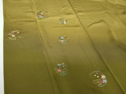 平和屋着物●訪問着　総刺繍　花丸文　暈し染め　金糸　正絹　逸品　DABG8569ps