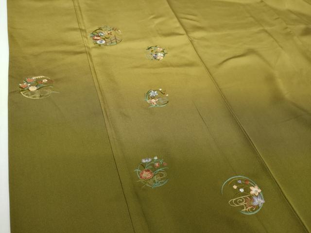 平和屋着物●訪問着　総刺繍　花丸文　暈し染め　金糸　正絹　逸品　DABG8569ps
