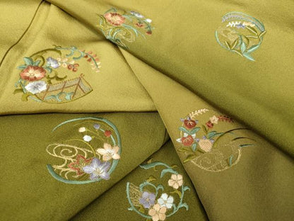 平和屋着物●訪問着　総刺繍　花丸文　暈し染め　金糸　正絹　逸品　DABG8569ps