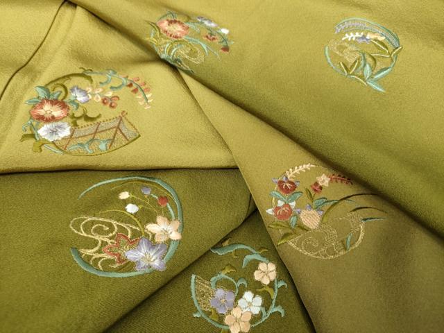 平和屋着物●訪問着　総刺繍　花丸文　暈し染め　金糸　正絹　逸品　DABG8569ps