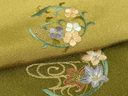 平和屋着物●訪問着　総刺繍　花丸文　暈し染め　金糸　正絹　逸品　DABG8569ps