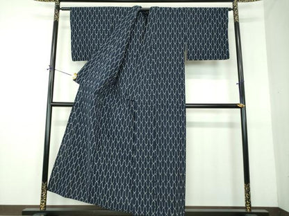 平和屋着物●久留米絣　単衣　網目文　綿　逸品　DABG8572ps