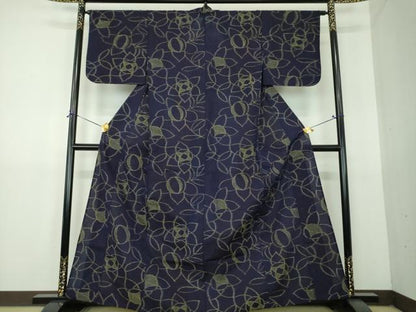 平和屋着物●久留米絣　単衣　舞花文　綿　正絹　逸品　DABG8574ps