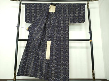 平和屋着物●久留米絣　単衣　幾何学文様　綿　逸品　DABG8575ps