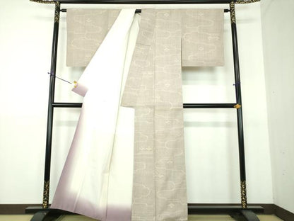 平和屋着物●結城紬　80亀甲　雲取り花文　正絹　逸品　DABG8581ps
