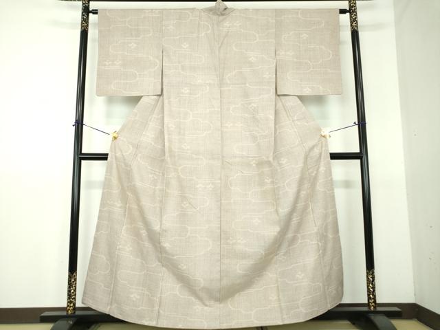 平和屋着物●結城紬　80亀甲　雲取り花文　正絹　逸品　DABG8581ps