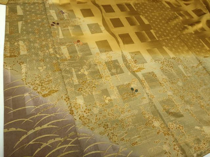 平和屋着物●訪問着　駒刺繍　雪芝風景花文　暈し染め　金彩　正絹　逸品　DABG8583ps