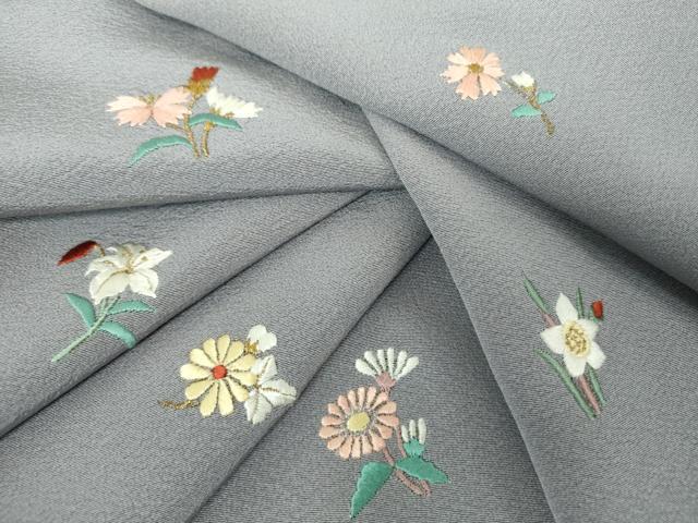 平和屋着物●訪問着　総刺繍　草花文　金糸　正絹　逸品　DABG8588ps