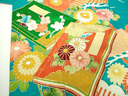 平和屋着物●豪華振袖　駒刺繍　冊子吉祥花文　金彩　正絹　逸品　DABG8597ps