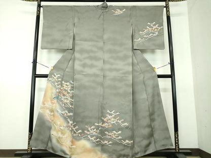 平和屋着物●訪問着　駒刺繍　松文　暈し染め　金彩　正絹　逸品　DABG8598ps