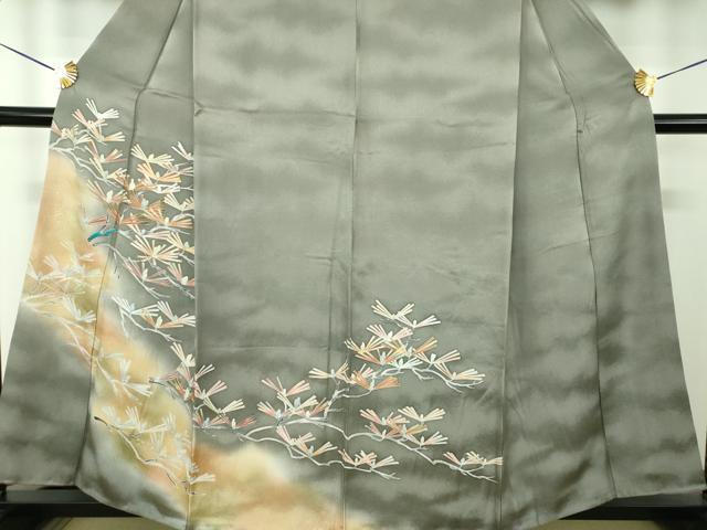 平和屋着物●訪問着　駒刺繍　松文　暈し染め　金彩　正絹　逸品　DABG8598ps