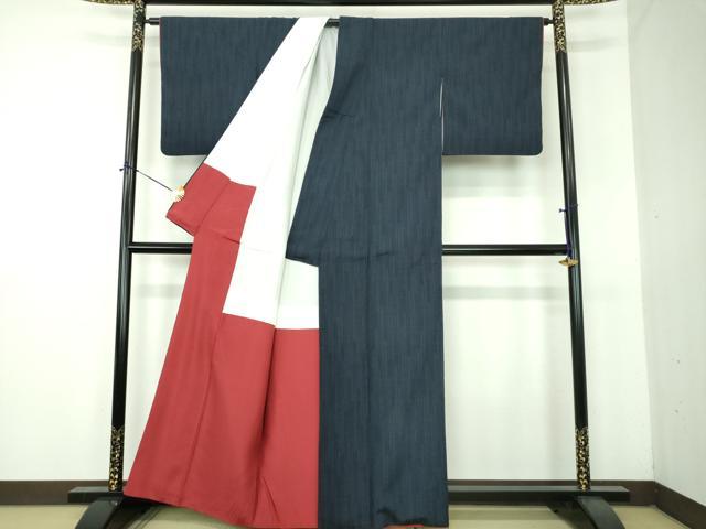 平和屋着物●本塩沢　110亀甲　間道　正絹　逸品　DABG8599ps
