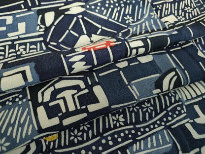 平和屋着物●上質な小紋　型染　風景文　正絹　逸品　DABG8602ps